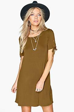 Boohoo Taylor Lace Up Sleeve Shift Dress