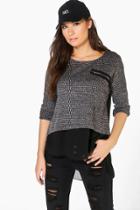 Boohoo Lauren Woven Hem Zip Pocket Jumper Black