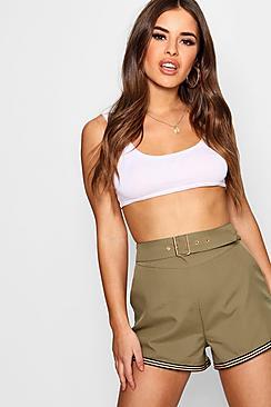 Boohoo Petite Mia Woven Belted Trim Safari Short