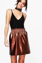 Boohoo Sierra Paperbag Waist Metallic Leather Look Skirt Bronze