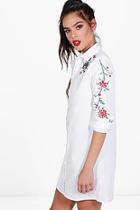 Boohoo Petite Kelly Cord Embroidered Shirt Dress