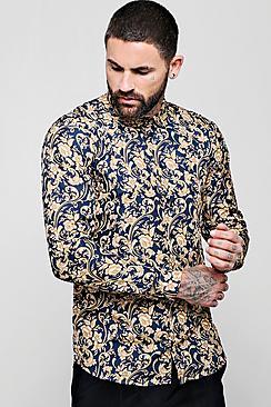 Boohoo Baroque Floral Print Long Sleeve Shirt