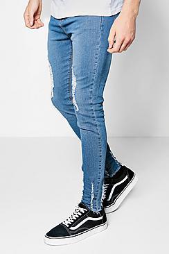Boohoo Spray On Skinny Jeans With Raw Hem