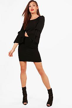 Boohoo Nancy Ruffle Sleeve Bow Dress