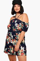 Boohoo Plus Niamh Open Shoulder Floral Playsuit