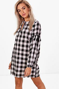 Boohoo Dani Large Check Smock Dress