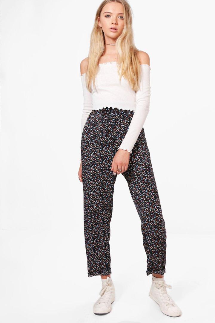 Boohoo Kate Printed Trouser Navy