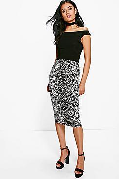 Boohoo Paola Animal Print Bodycon Midi Skirt