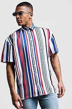 Boohoo Vertical Stripe Oversized Short Sleeve Shirt