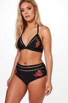 Boohoo Plus Katrina Applique Flower High Waist Bikini