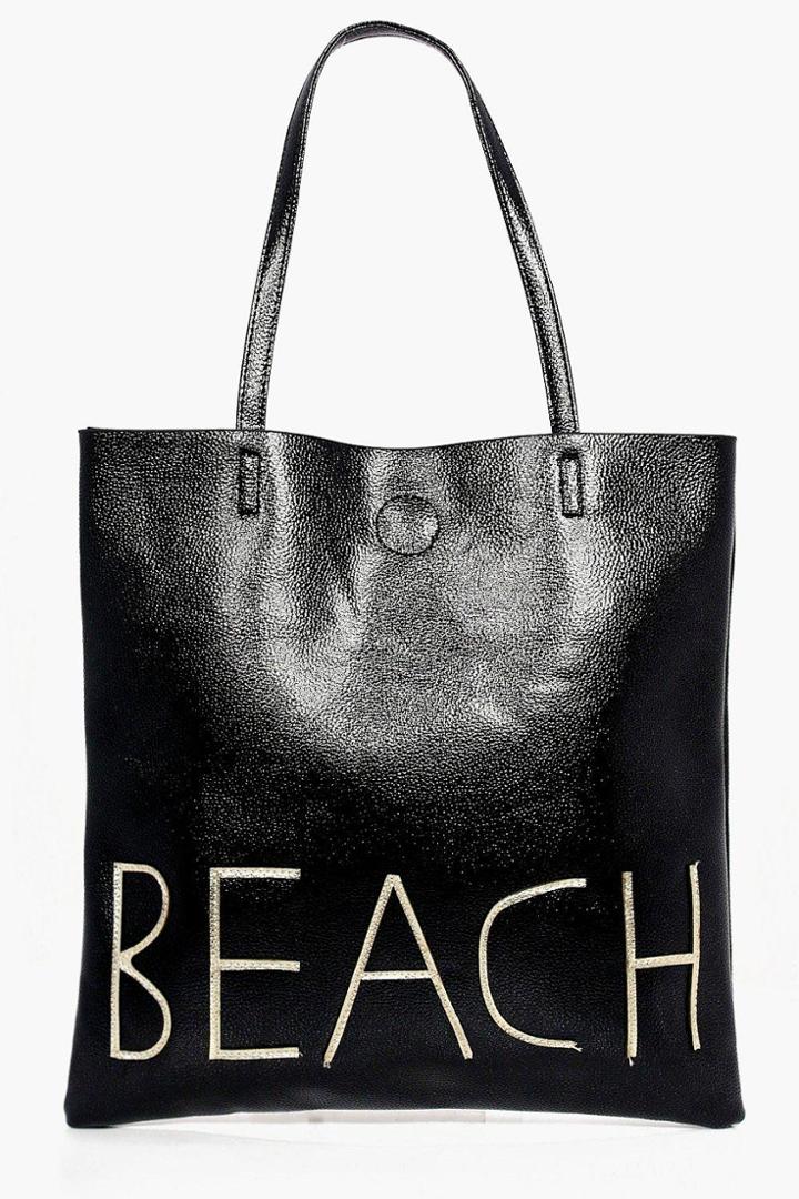 Boohoo Lillie Metallic Beach Shopper Bag Black