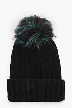 Boohoo Sophia Multicolour Faux Fur Pom Beanie
