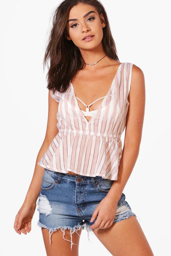 Boohoo Esme Stripe Peplum Top Blush