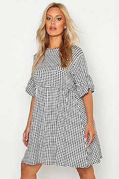 Boohoo Plus Gingham Smock Dress