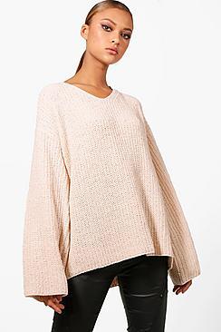 Boohoo Sadie Chenille Wide Sleeve V Neck Jumper