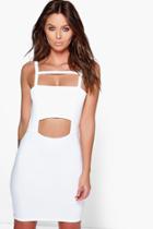 Boohoo Anine Square Neck Strappy Cut Out Bodycon Dress Ivory