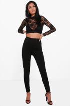Boohoo Jean Lace Crop & Skinny Trouser Co-ord Set Black