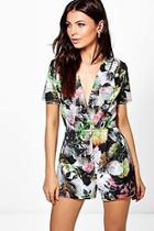 Boohoo Amy Deep Plunge Floral Playsuit