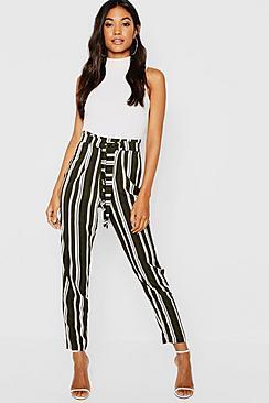 Boohoo Stripe Tie Waist Woven Slimline Pants