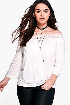 Boohoo Plus Evie Bardot Crochet Trim Top
