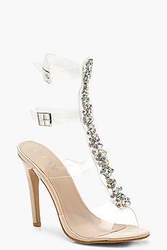 Boohoo Embellished Clear Gladiator Heels