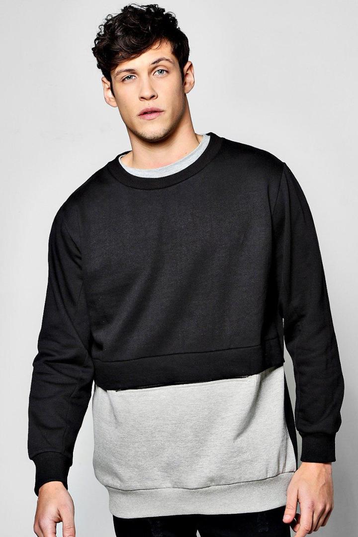 Boohoo Oversized Contrast Zip Sweatshirt Black