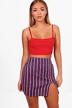 Boohoo Ceris Thigh Split Stripe Mini Skirt