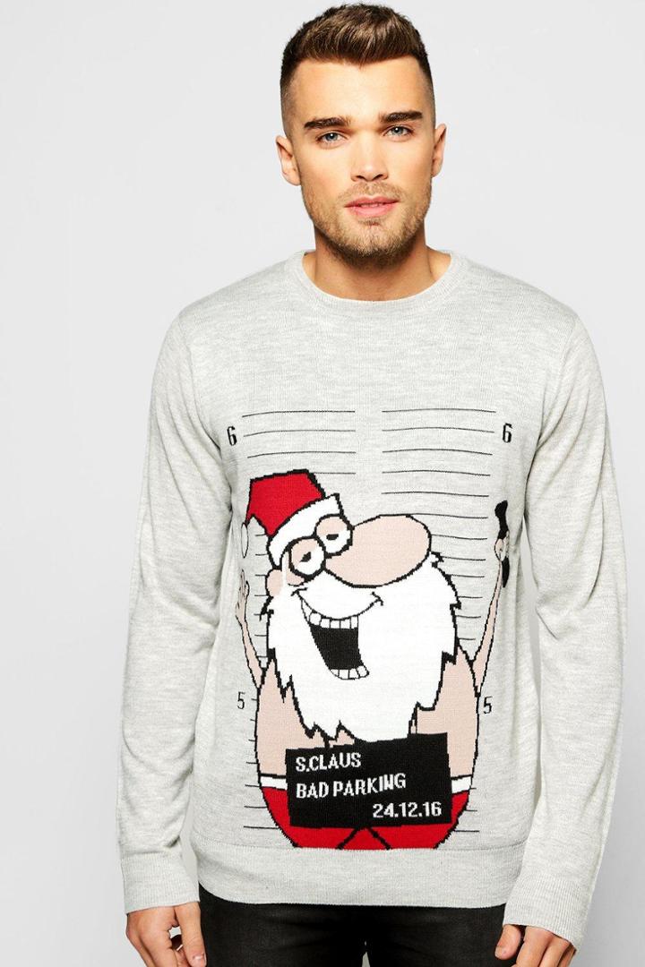 Boohoo Drunken Santa Christmas Jumper Grey