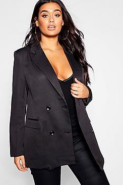 Boohoo Plus Double Breasted Contrast Button Blazer