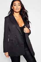 Boohoo Plus Double Breasted Contrast Button Blazer