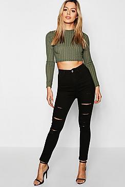 Boohoo Petite Slash Rip Jegging