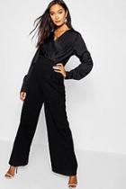 Boohoo Satin Wrap Contrast Top Jumpsuit