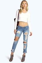 Boohoo Low Rise Ripped & Distressed Boyfriend Jeans