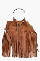 Boohoo Lena Fringed Duffle Bag With Circle Trim