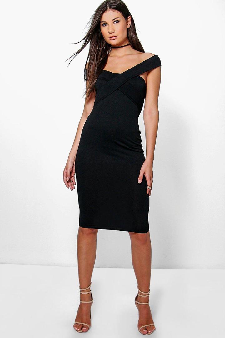 Boohoo Mia Off The Shoulder Midi Bodycon Dress Black