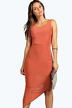 Boohoo Joy Slinky Cross Back Ruched Midi Dress
