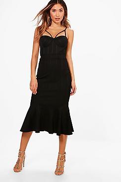 Boohoo Tyla Peplum Hem Bandage Midi Skirt