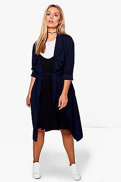 Boohoo Plus Isobel Belted Shawl Collar Coat
