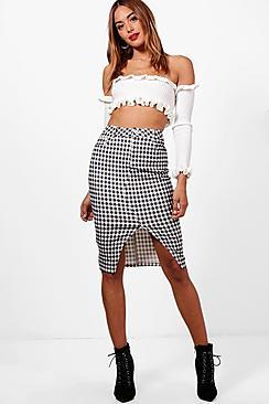 Boohoo April Gingham Split Front Denim Pencil Skirt