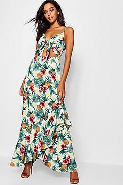 Boohoo Paityn Knot Front Palm Print Maxi Dress