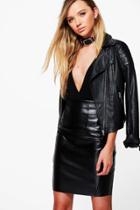 Boohoo Maya Extreme High Waist Leather Look Mini Skirt Black