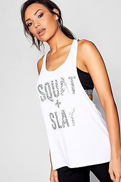 Boohoo Fit Iridescent Foil Squats & Slay Running Vest