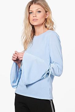 Boohoo Penny Tie Cuff Detail Fine Knit Jumper