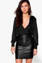 Boohoo Aubrey Silky Premium Hooded Top Black