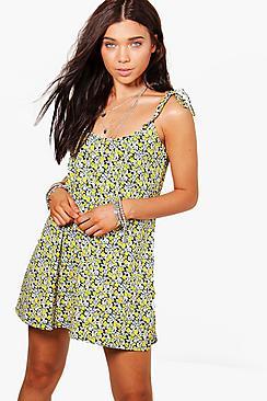 Boohoo Petite Sadie Tie Shoulder Strappy Dress