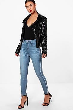Boohoo Petite Luci Frayed Seam Skinny Jean