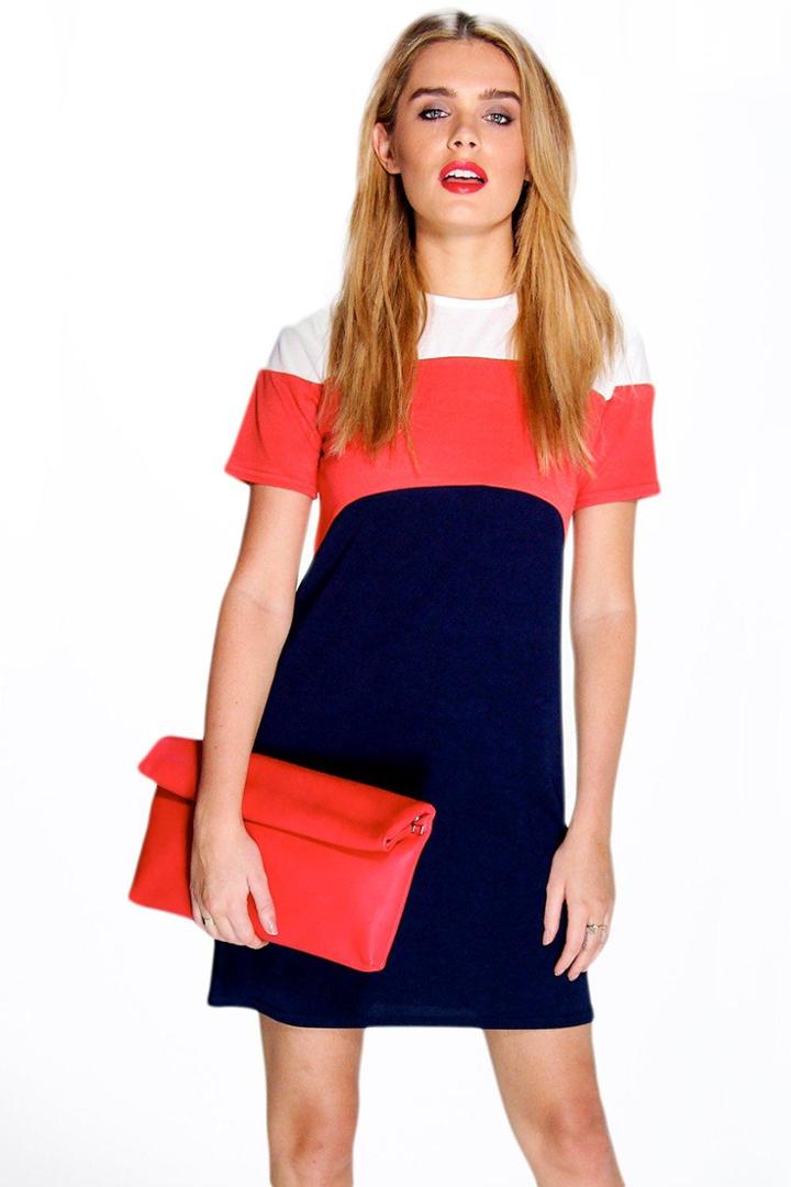Boohoo Daniella Colour Block Shift Dress Poppy