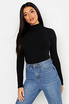 Boohoo Tonal Jumbo Rib Roll Neck Top