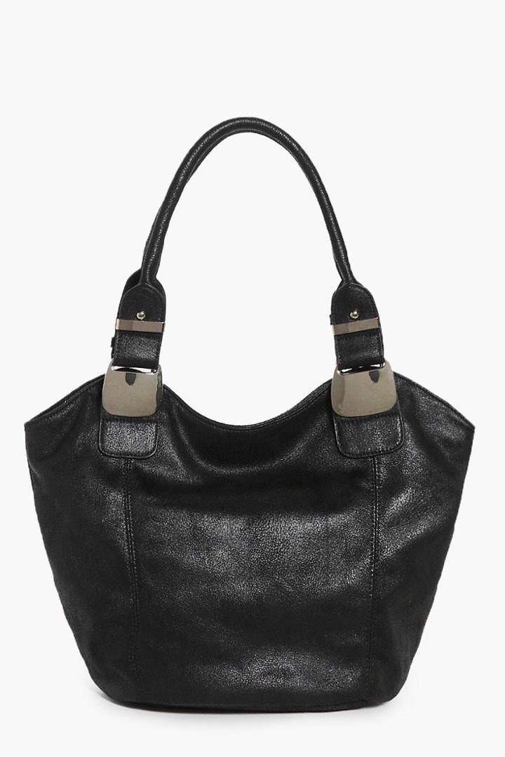 Boohoo Eleanor Large Metal Strap Detail Shopper Black