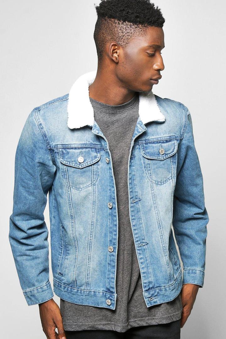 Boohoo Borg Collar Jean Jacket Blue